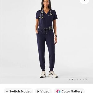 Figs Women's Navy Drawstring Jogger Scrub Pants and Top